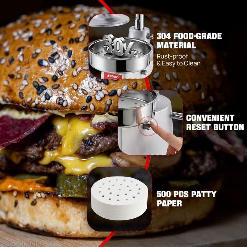 Commercial Burger Patty Maker 6", Stainless Steel Heavy Duty Burger Press Meat gallery