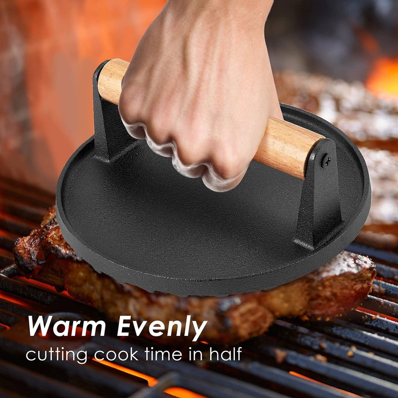 Single Cast Iron Grill Press Heavy Duty 7In Bacon Burger Press with Wooden Ha... gallery
