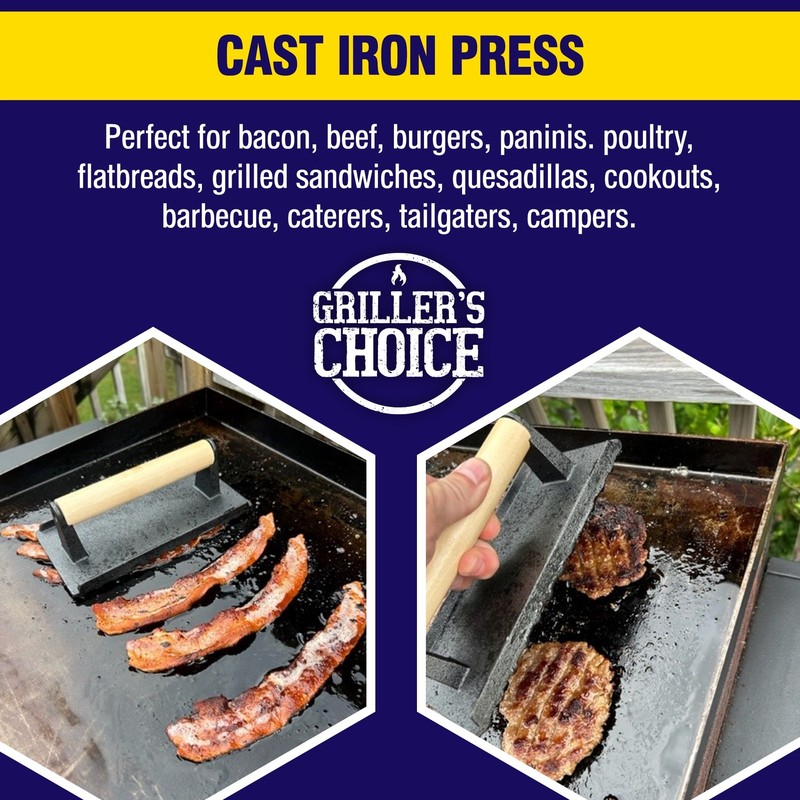 Cast Iron Grill Press Set, Heavy Duty Bacon & Smash Burger Press for Griddle gallery