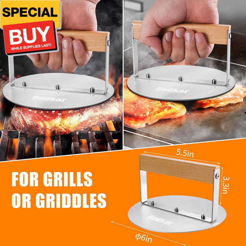 Stainless Steel Burger Press, 6 inch Round Burger Smasher Round Hamburger Press gallery