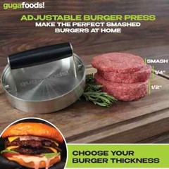 Beef Venison Adjustable Smashed Burger Press Stainless Steel for Hamburgers NIB