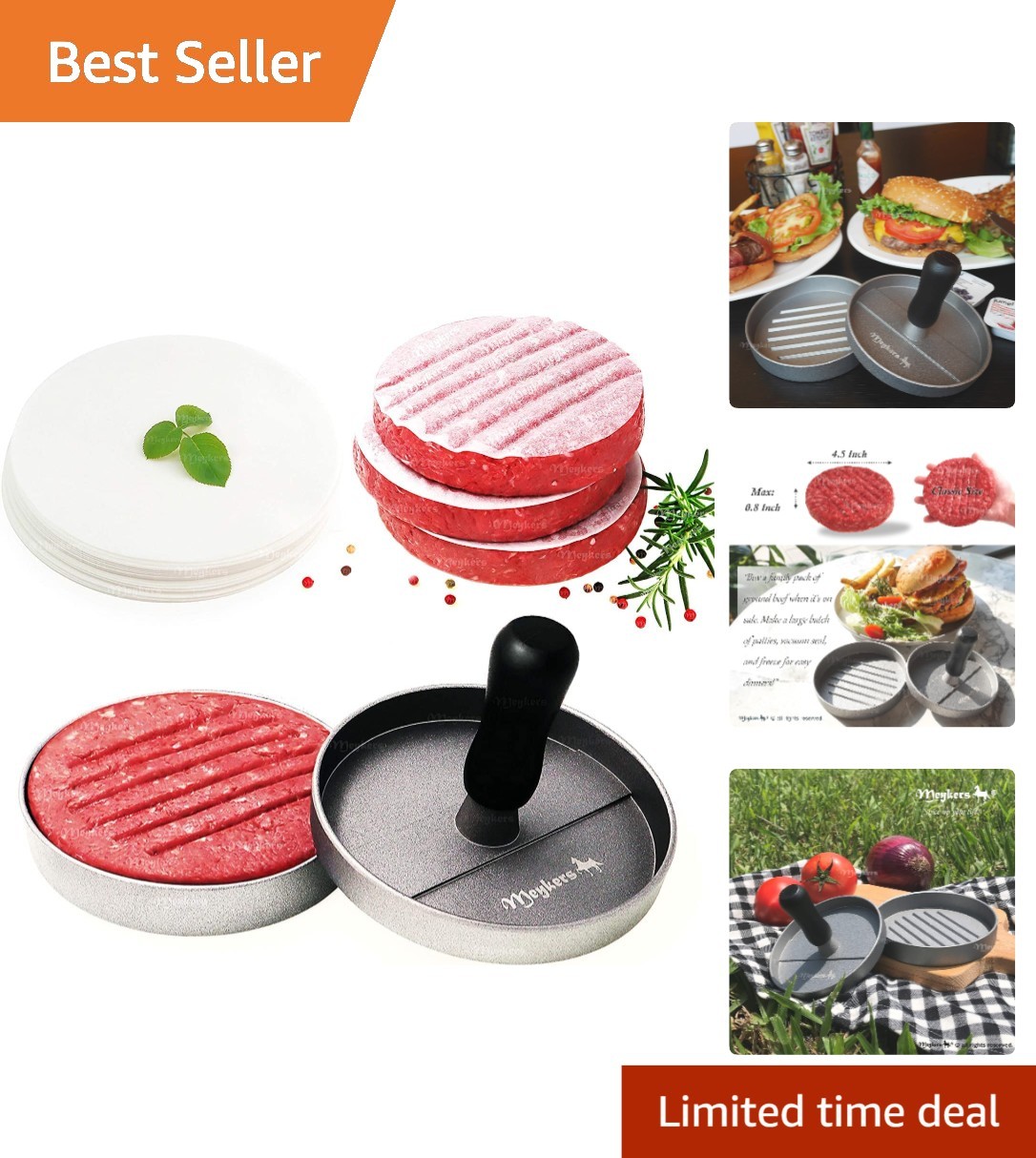 Professional Burger Maker Set – Non-Stick Mold & 100 Parchment Papers Included gallery