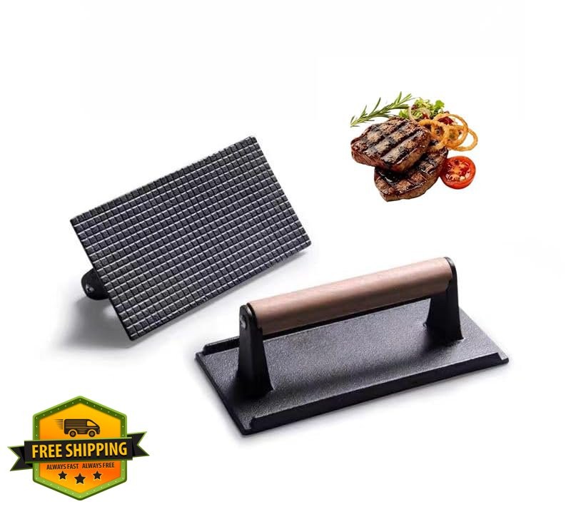Aunewmei 8" Cast Iron Bacon Press, Burger Smash Grill Griddle Tool gallery