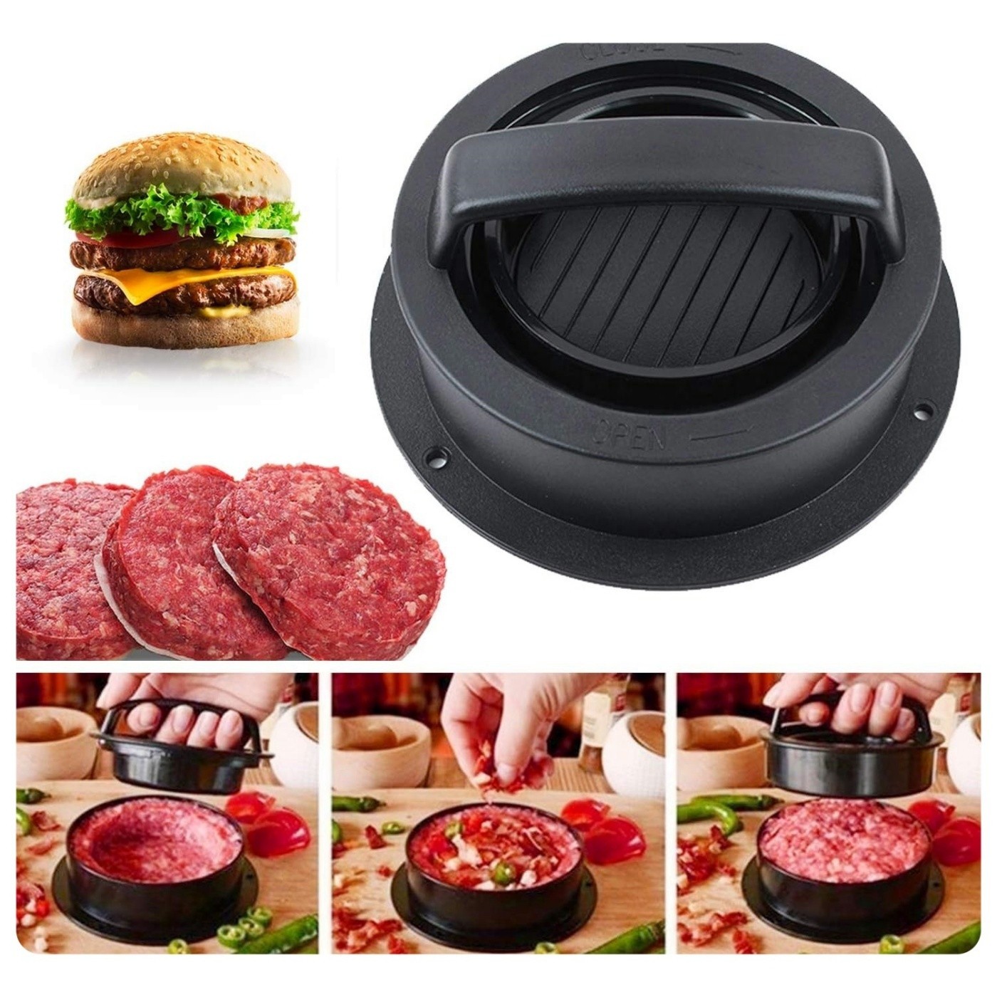 Non Stick 3-In-1 Stuffed Burger Press Hamburger Patty Mold Maker Slider BBQ gallery