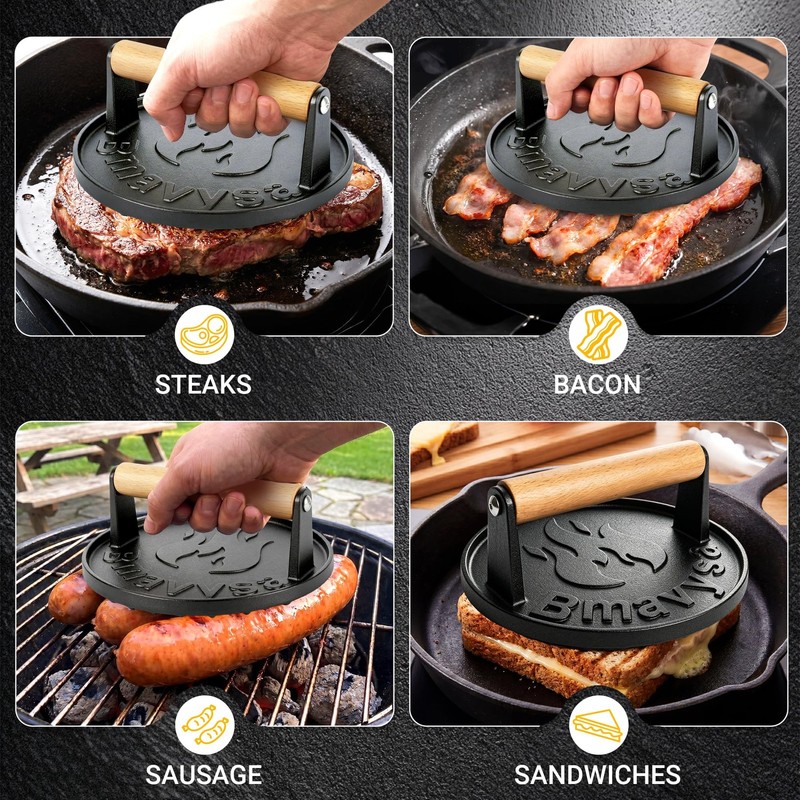 Heavy-Duty Cast Iron Smash Burger Press, Non-Stick and Rust Resistant, Black gallery