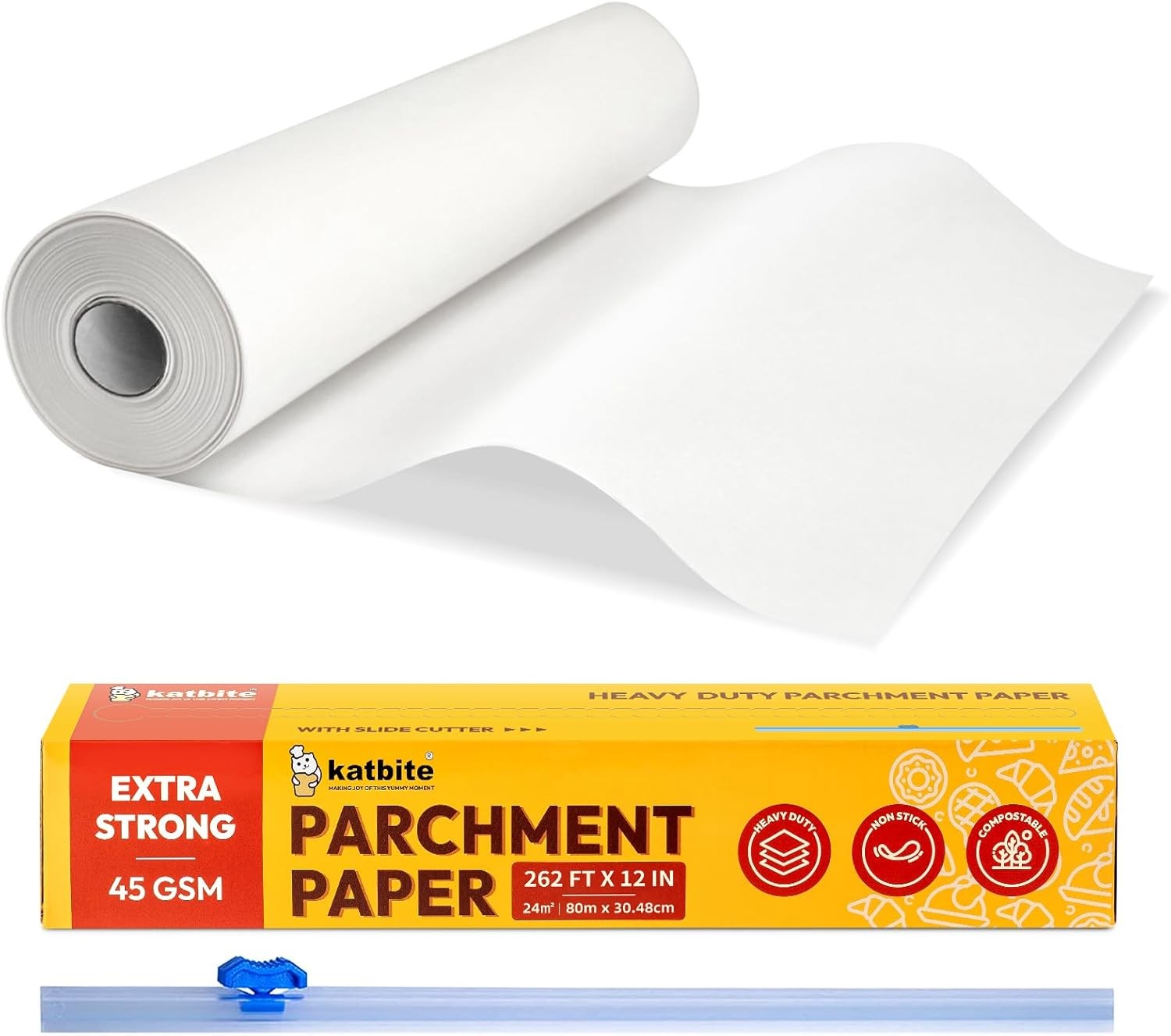Katbite Heavy Duty Parchment Paper Roll for Baking, 12 12 in x 262 ft, White gallery