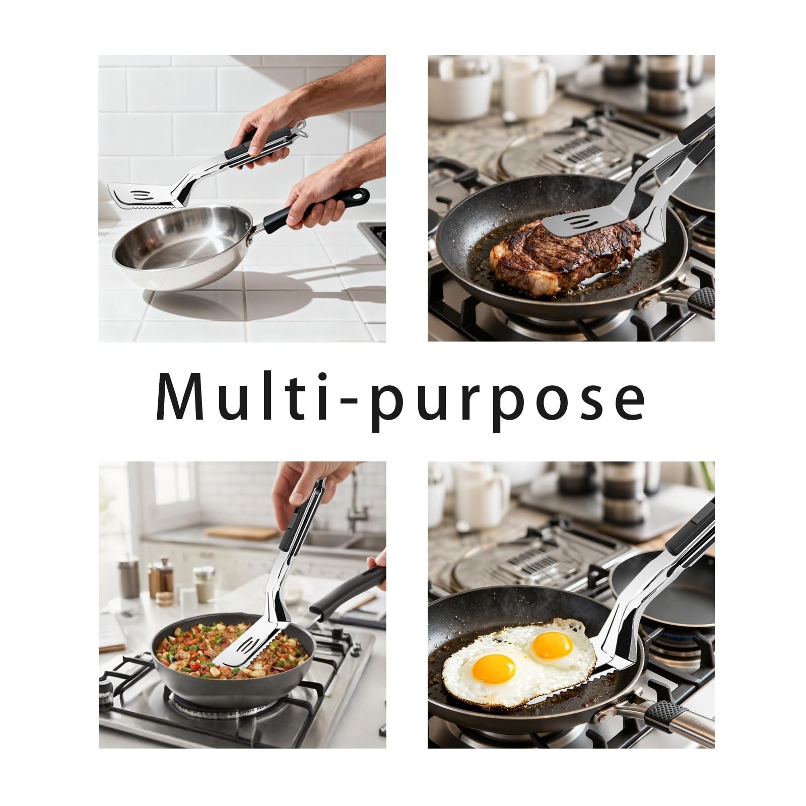 11.5-inch Stainless Steel Tongs for Cooking – Versatile Metal Spatula Tong gallery