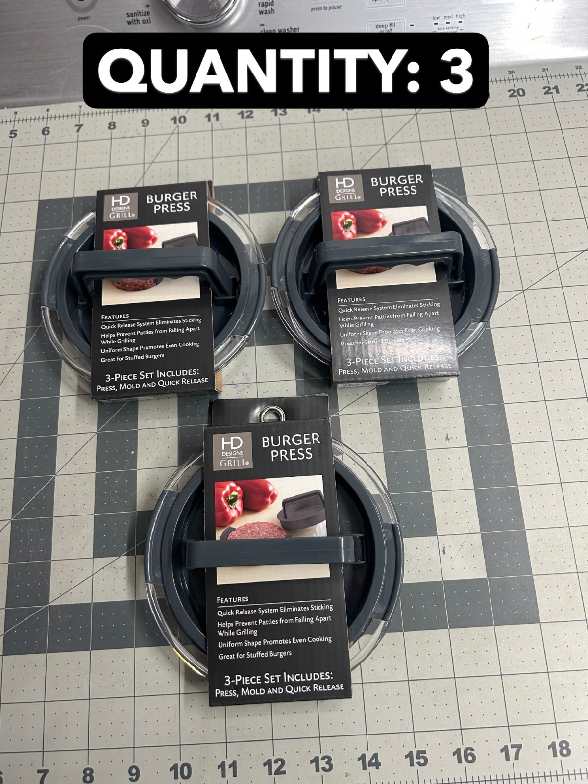 3-pack lot HD Design Grill 3-piece Non Stick Burger Press Hamburger Sliders BBQ gallery