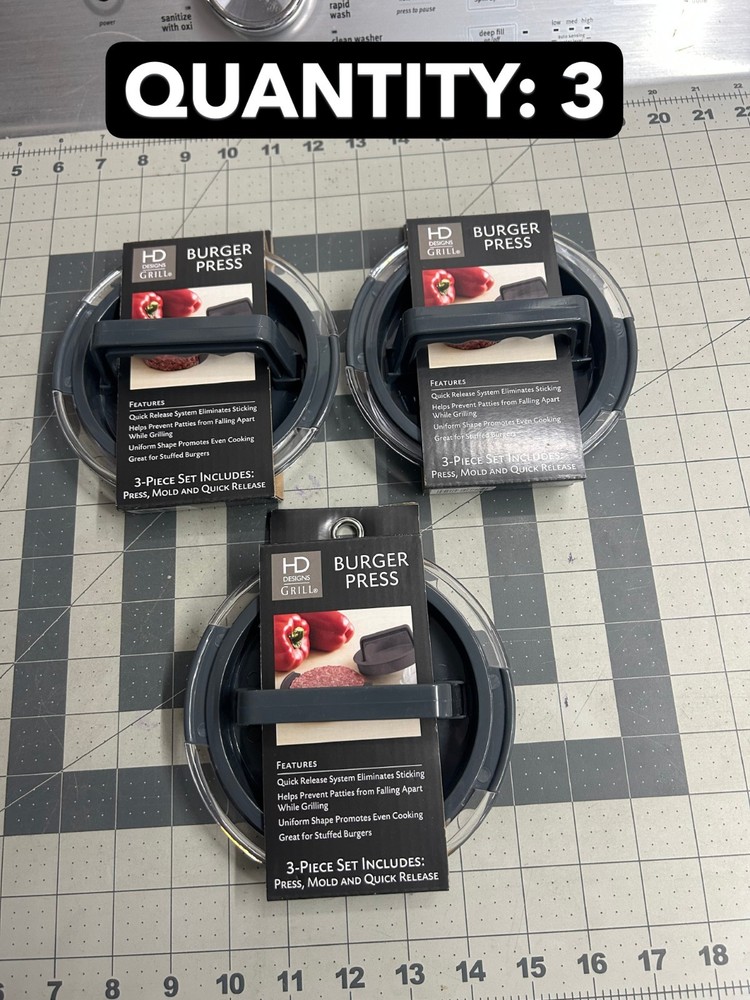 3-pack lot HD Design Grill 3-piece Non Stick Burger Press Hamburger Sliders BBQ