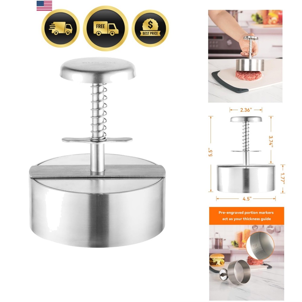 304 Stainless Steel Burger Press - 4.5" Hamburger Patty Maker, Heavy Duty Sta...