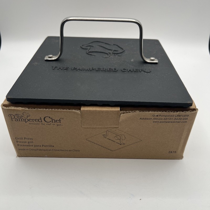 Pampered Chef USED In Original Box Grill Press #2875,Burgers/Panini,Cast Iron gallery