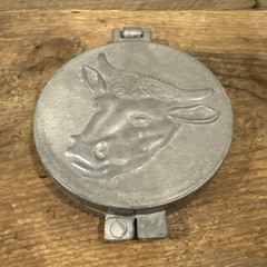 Metal Single Burger Press Cow Design Medium 6in Dishwasher Safe Silver Vintage
