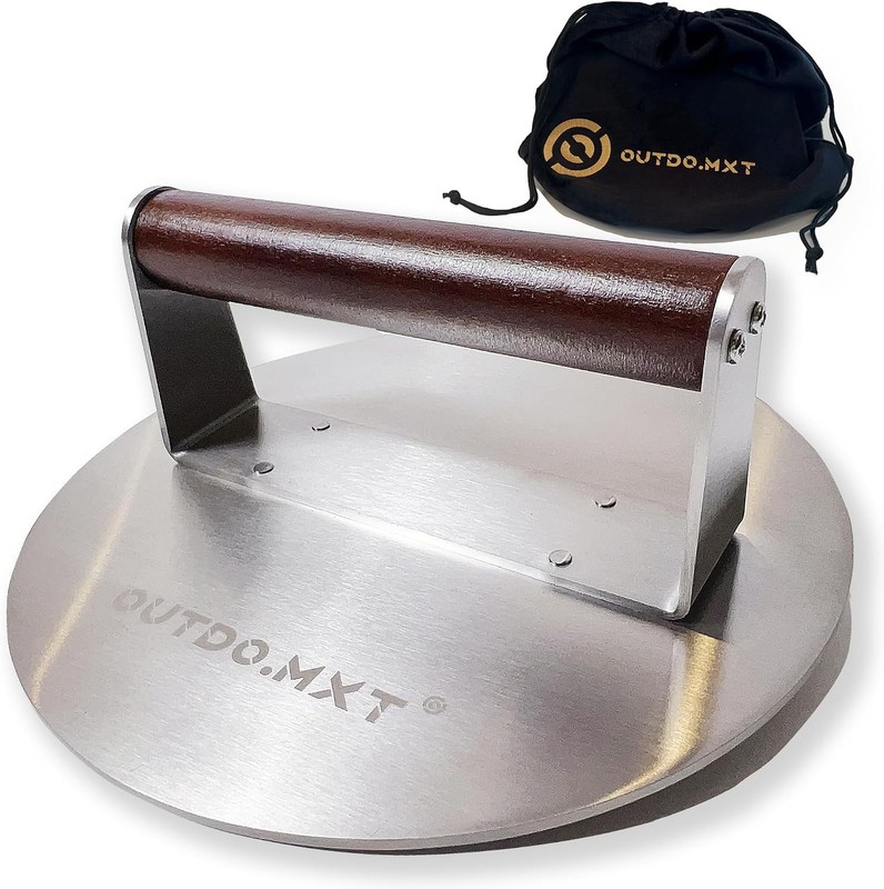 Cast Iron 7" Smash Burger Press Heavy Duty 2.5lb Burger Smasher W/ Wood Handle gallery