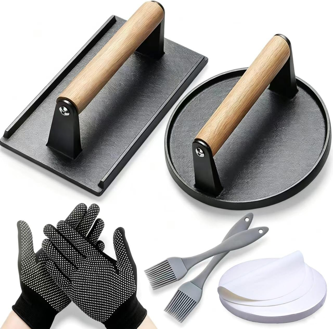7.9" Cast Iron Hamburger Smasher Tool, Smash Burger Press Kit, Iron Ham Patty Pr gallery