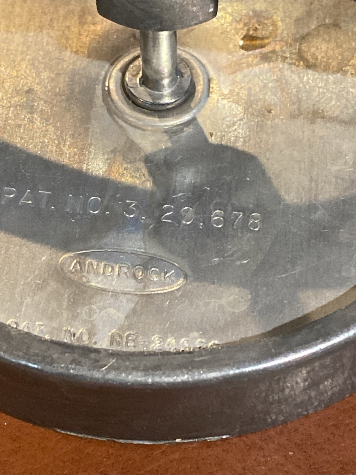 Vintage Androck Hamburger Patty Press — Wood Handle, 1930s Patent No. 3.20.678 gallery