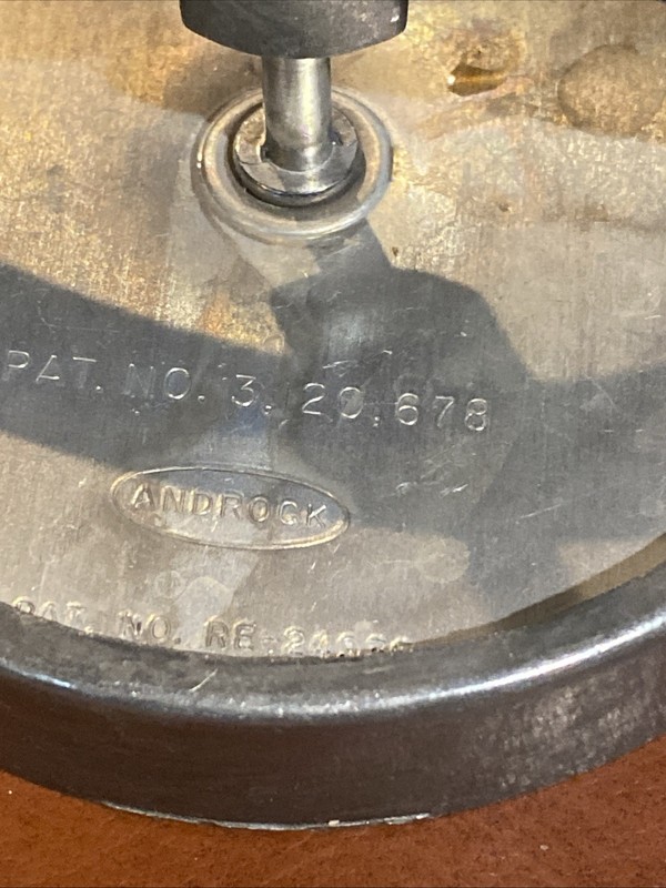 Vintage Androck Hamburger Patty Press — Wood Handle, 1930s Patent No. 3.20.678 gallery