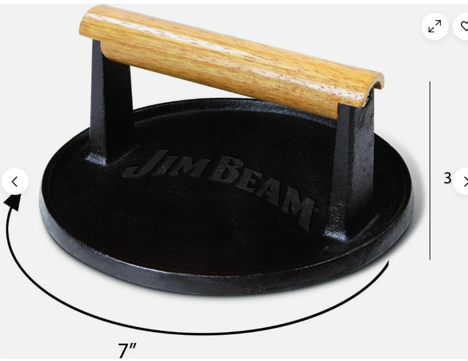 Jim Beam Cast Iron Burger Press JB0158 Black Wood Handle - 7'' gallery