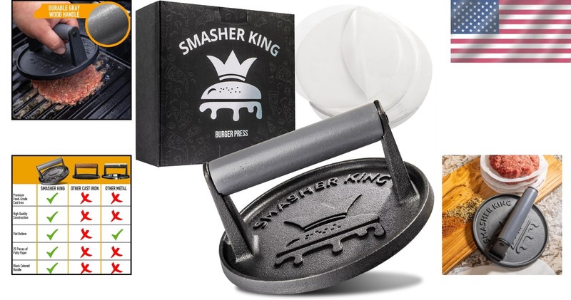Cast Iron Smash Burger Press Kit gallery