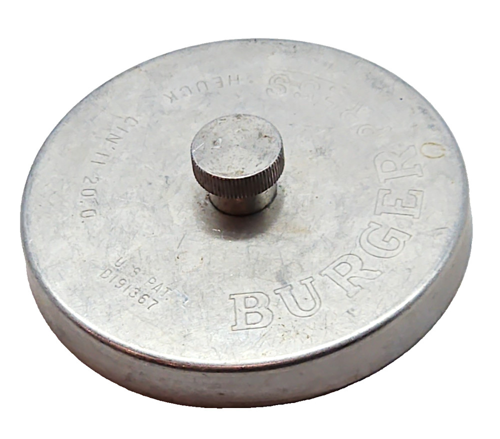 Vintage Burger Press Heuck Cin Ti Silver Gray Metal 3.75"