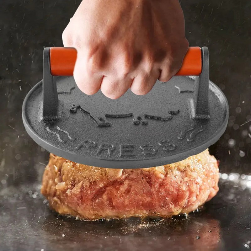 Burger Press Cast Iron Heavy-Duty Hamburger Patties Smash Meat Masher Circular gallery