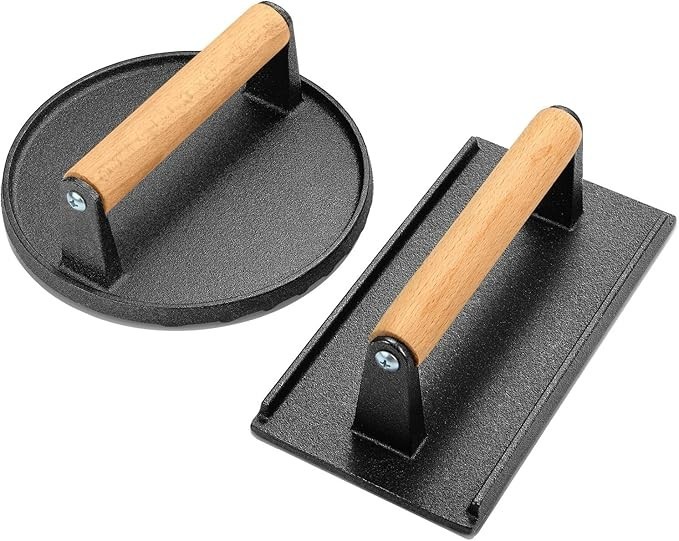 Cast Iron Burger Press 7 Inch Round 8.2x4.3 Rectangle Smash Bacon Griddle Grill gallery