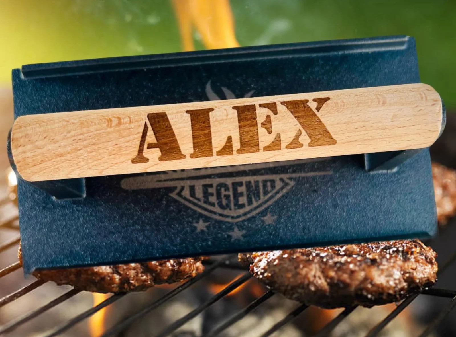 Cast iron burger press personalized gallery