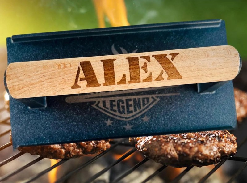 Cast iron burger press personalized gallery