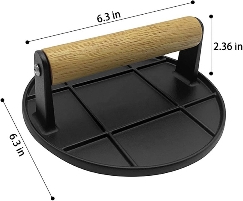 Burger Smasher Press Wood Handle for Griddle Nonstick Pan 6.29 Inch for BBQ gallery