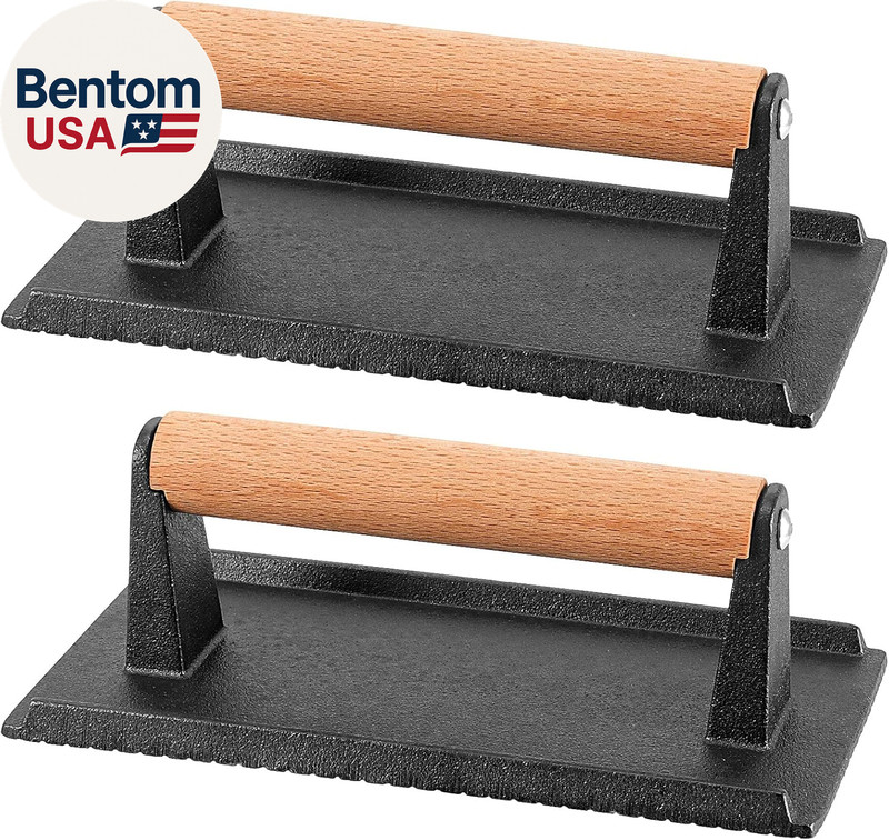 2 PCS 8 X 4 Inch Heavy Duty Cast Iron Grill Press, Flat Bottom Steak Weight Baco gallery