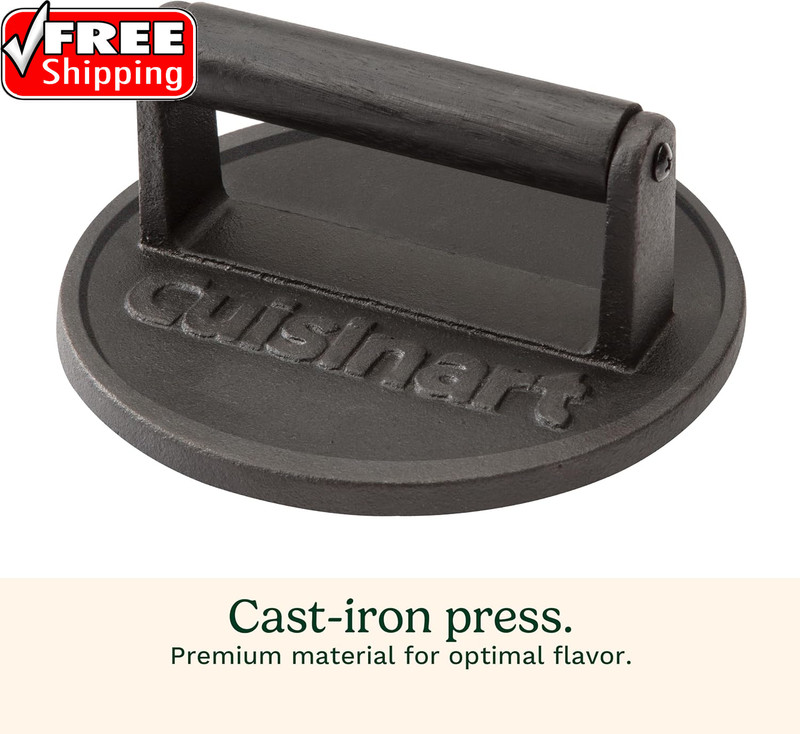 6.5" Cast Iron Smashed Burger Press, round Flat Edge Grill Press for Crispy Smas gallery