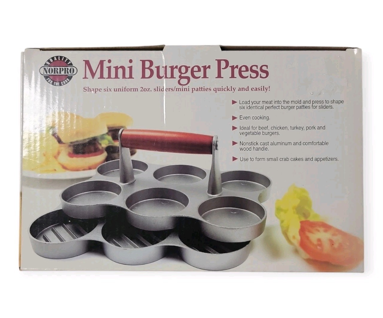 Norpro Mini Burger Press For 6 2 Oz Sliders Patties Nonstick Cast Aluminum gallery
