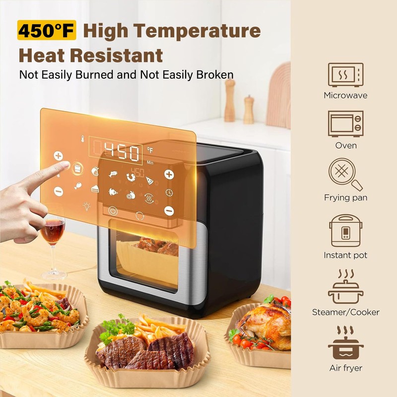 Air Fryer Liners Disposable, 250pcs Non-stick 8Inch-Square-250PCS, Yellow gallery