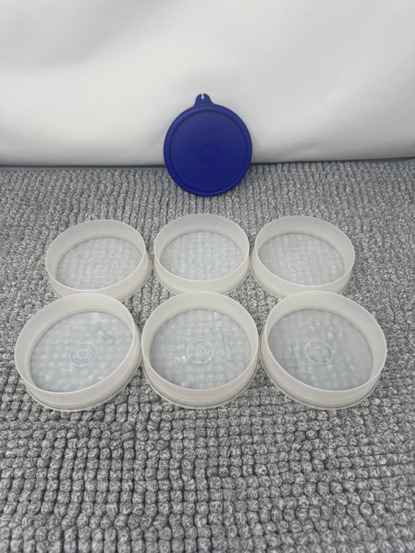 Tupperware Hamburger Keeper w/o Press or ring. VTG 70s. 6 pcs & lid A-12 gallery