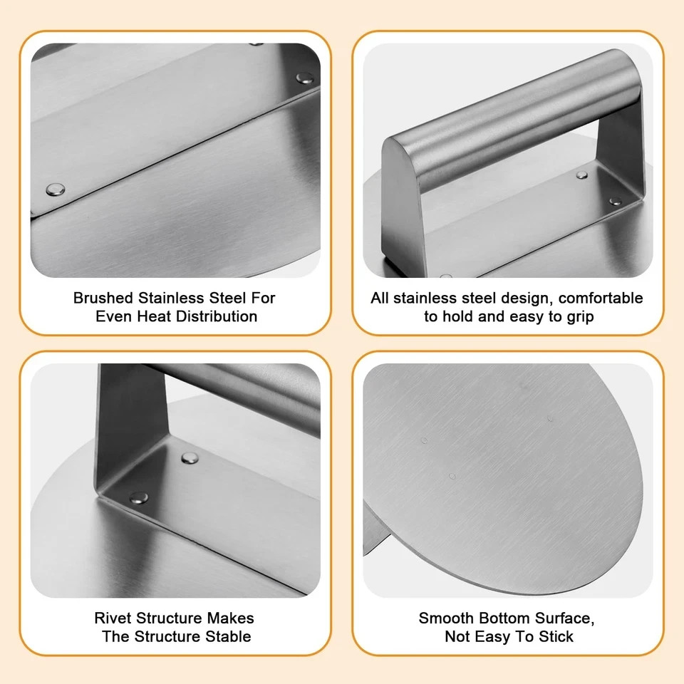 Stainless Steel Burger Press 6.2" Round Smash Burger Press- Pro Non-Stick Bur... gallery