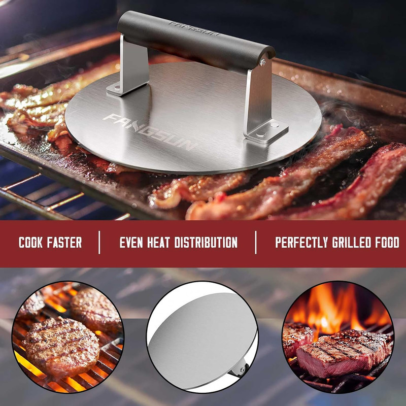 Bacon Press for Griddle, Stainless Steel Grill Press, 8.5-Inch Heavy-Duty Burger gallery