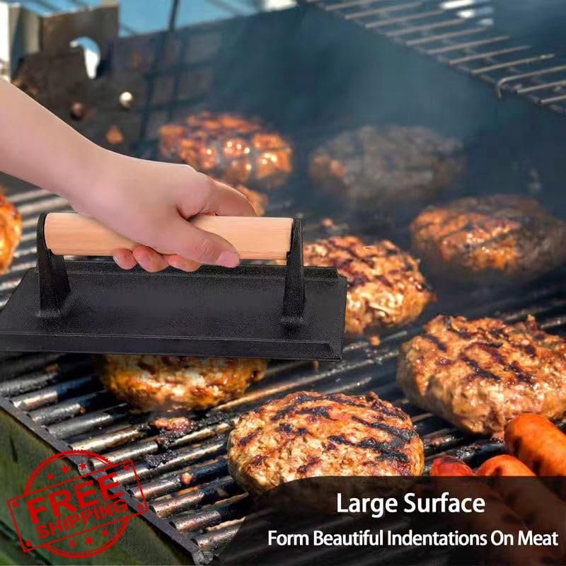 Aunewmei 8" Cast Iron Bacon Press, Burger Smash Grill Griddle Tool gallery
