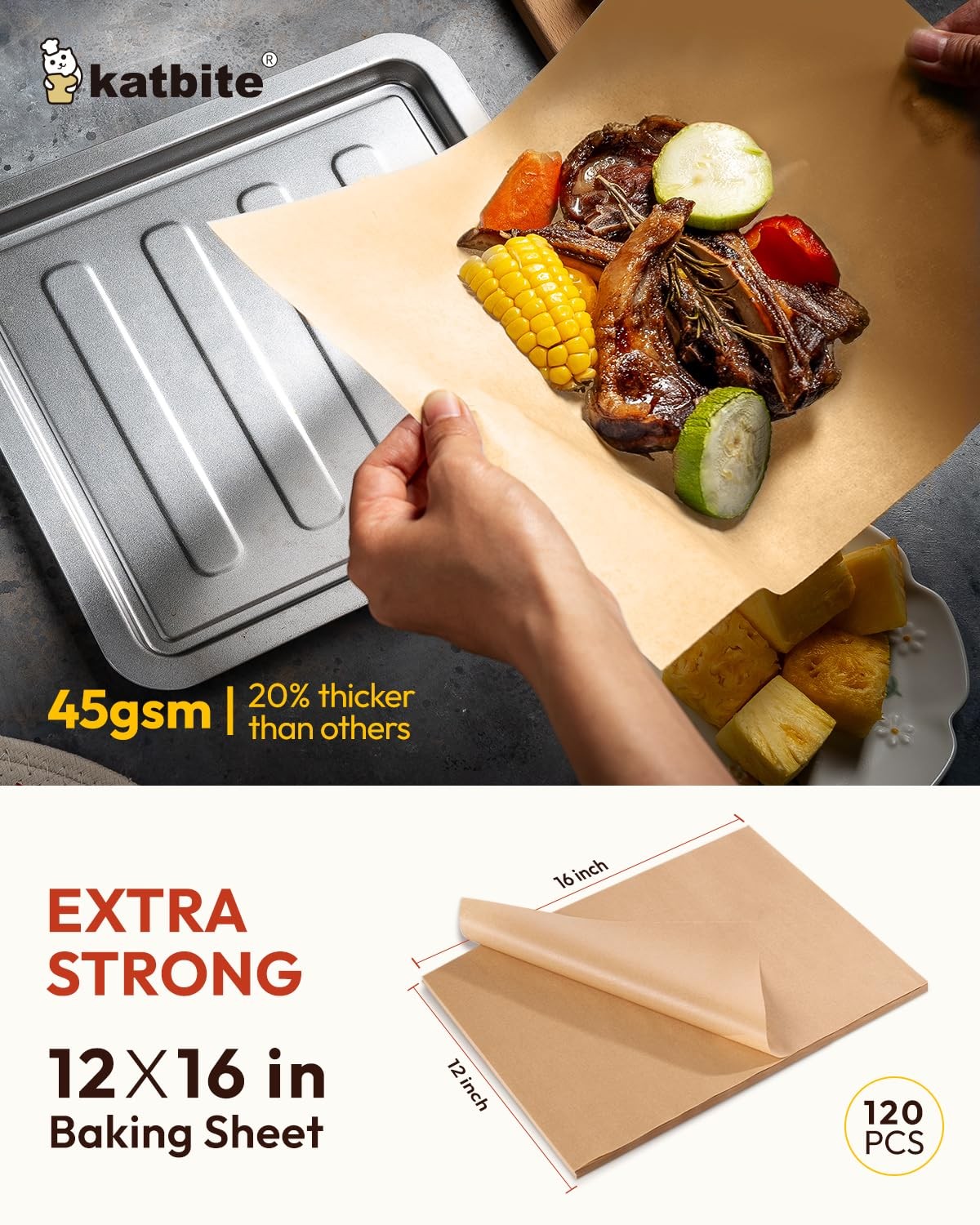 Katbite Unbleached Parchment Paper Baking Sheets, 12"x16"-120, 12"x16"-120 gallery