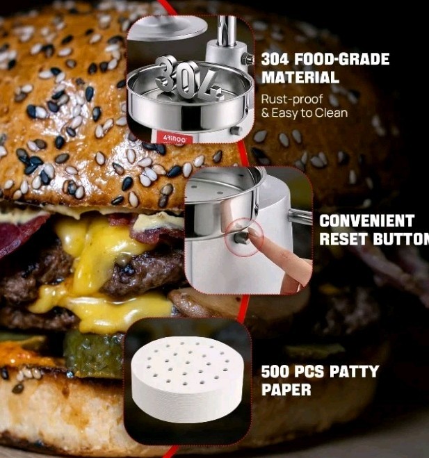 Commercial Burger Patty Maker, 4 Inch Stainless Steel Heavy Duty Burger Press... gallery