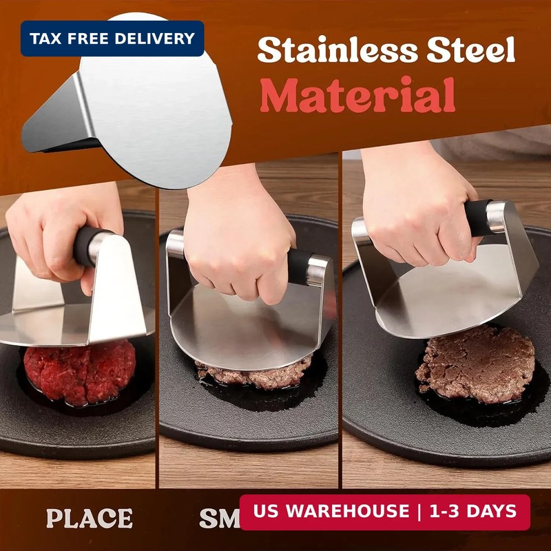 Pisol Smash Burger Press, Hamburger Smasher Tool for Griddle, Stainless Steel Ha gallery
