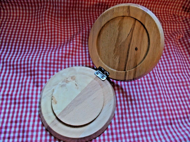 Vtg. Wooden Hamburger Patty Press ~ Hinged Lid ~ Folk Art Hand Painted Rooster gallery