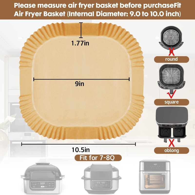 Air Fryer Disposable Paper Liner for 9IN-Square-125pcs, 9IN-Square-125pcs gallery