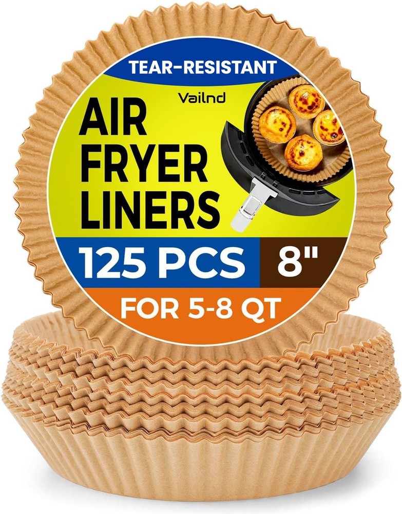 125Pcs 8 Inch Round Air Fryer Liners Disposable, Non-Stick 8"Round, Natural