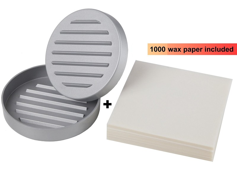 Aluminum Burger Press Patty Maker, Wooden Handle plus 1,000 Non Stick WAX Papers gallery