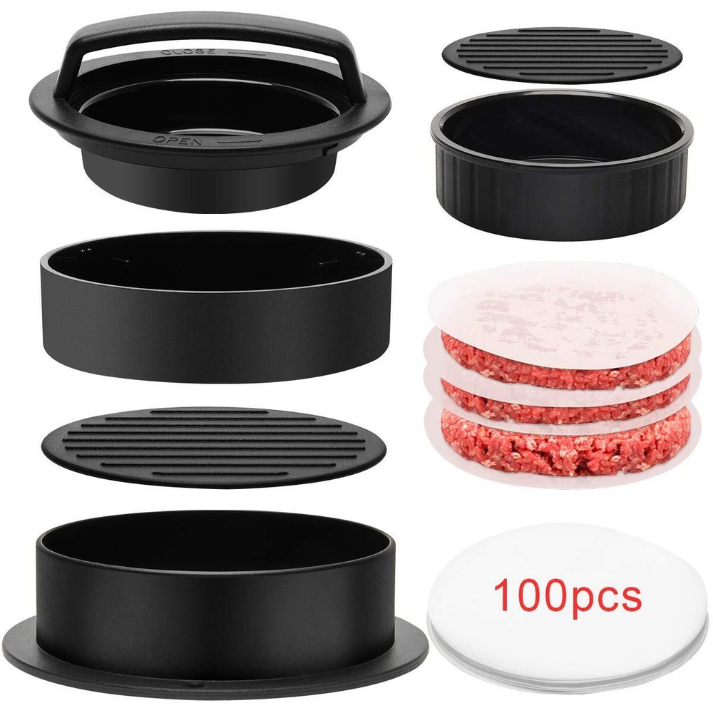 3 in 1 Burger Press Kit Includes Patty Maker and Hamburger Paper Ideal for BBQ