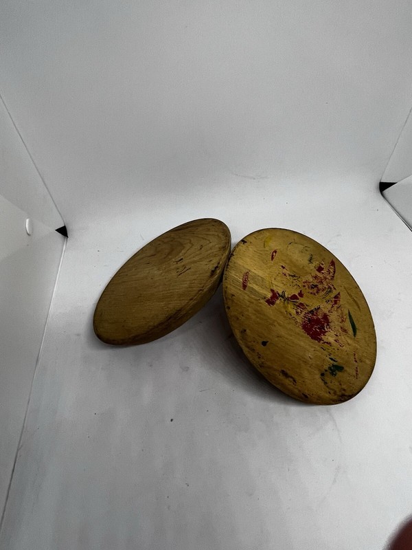 Vintage 50s 60s MCM Cragstan Hand Painted Roosters Wood Hamburger Press Japan gallery