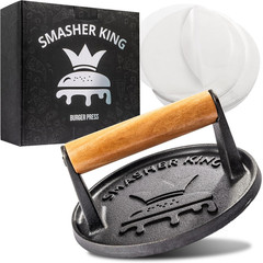 SMASHER KING™ – Smash Burger Press – Cast Iron Burger Smasher And Hamburger Patt