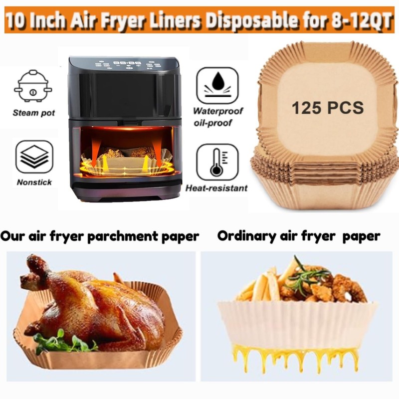 Air Fryer Paper Liners Disposable | 10 Inch 125PCS Large, Wood Color gallery