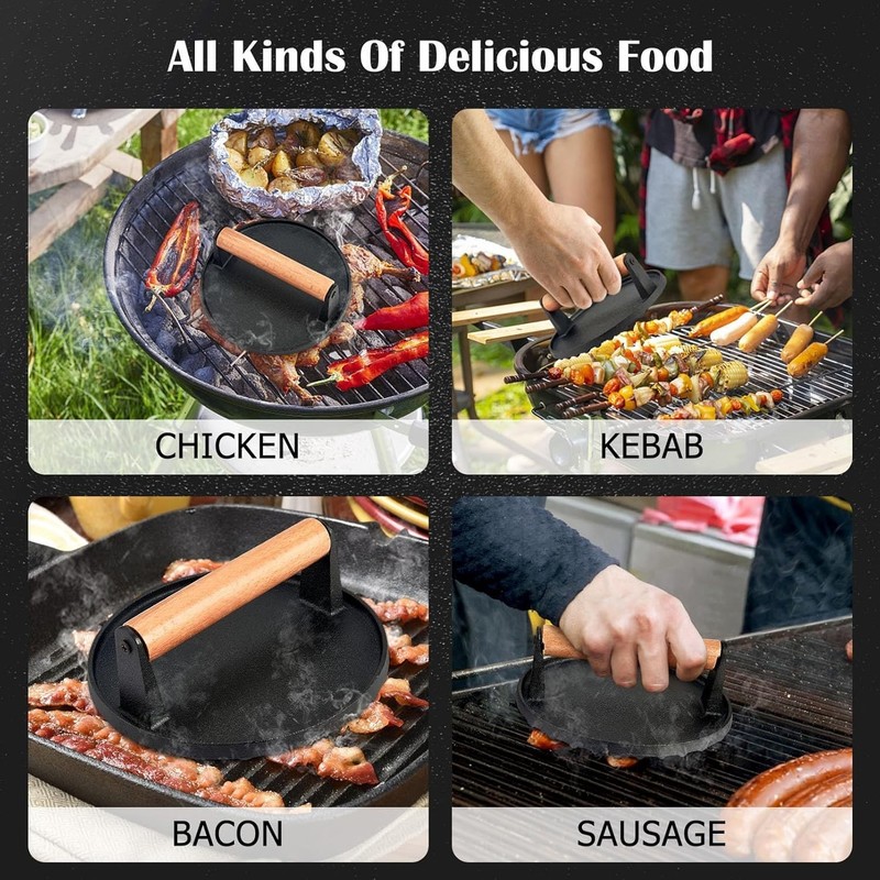 7 Inch Griddle Press Cast Iron Round Smash Grill Press Burger Smasher Bacon Meat gallery