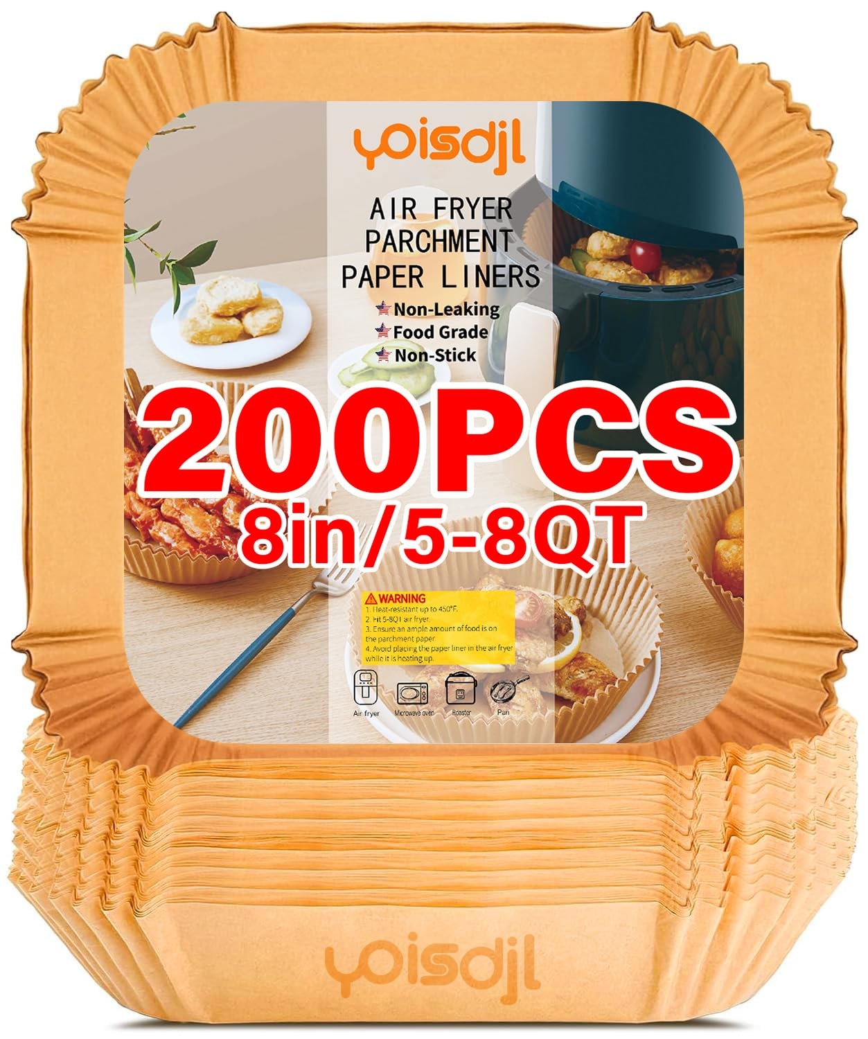 200pcs Air Fryer Liners Disposable, Liners, 8.7" Square 8, Yellow gallery