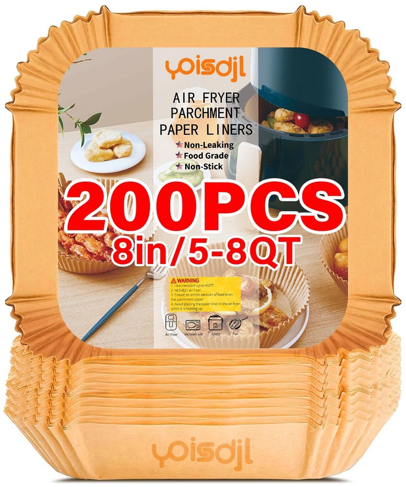 200pcs Air Fryer Liners Disposable, Liners, 8.7" Square 8, Yellow